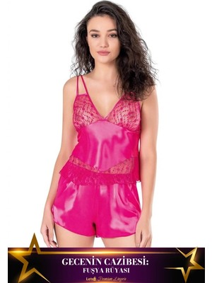 Letsii Saten Babydoll Şortlu Pijama Takımı Fuşya Renk