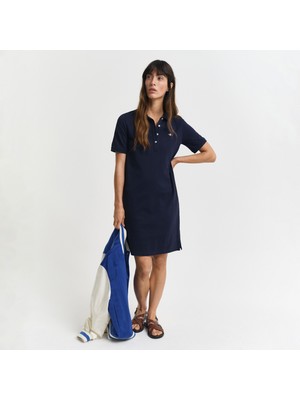 Gant Kadın Lacivert Regular Fit Polo Yaka Elbise