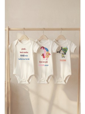 Pamuk Saray Organik %100 Pamuk Teyze Baskılı Bebek Body Kısa Kollu Çıtçıtlı Badi Zıbın