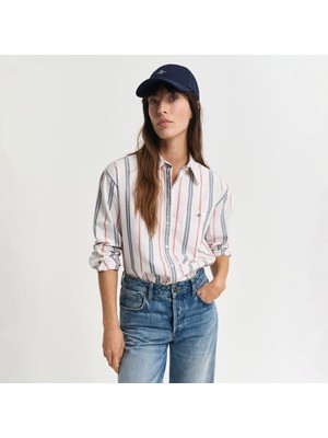 Gant Kadın Krem Relaxed Fit Klasik Yaka Çizgili Gömlek