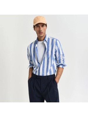 Gant Erkek Mavi  Regular Fit Düğmeli Yaka Çizgili Gömlek