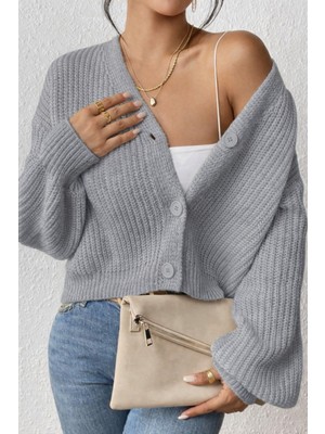 Tarz Cool Kadın V Yaka Uzun Kollu Düğmeli Triko Hırka