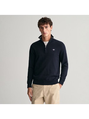 Gant Erkek Yarım Fermuarlı Regular Fit Kazak 433-Lacivert Uzun Kol Standart Yaka