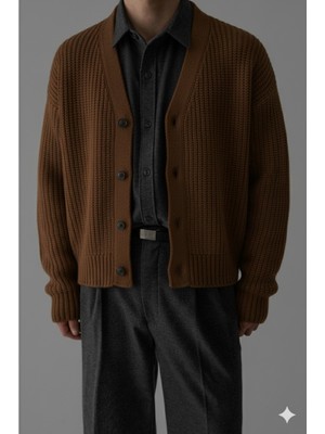 Tarz Cool Erkek Slim Fit Pamuklu Yuvarlak Yaka Düğmeli Hırka