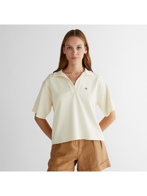 Gant Kadın Krem Logolu Polo Truvakar Kol Standart Yaka ile Şık ve Rahat Tasarım