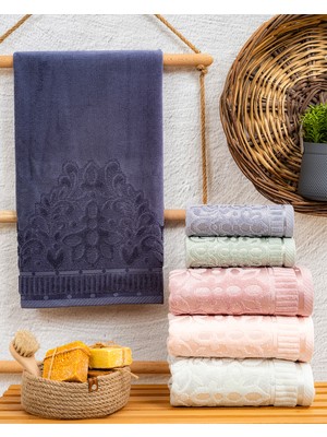 Hazangülü Collection Buldan Üretimi Çeyizlik Jakarlı Mira Kadife 6'lı El/yüz Havlusu I 50X90