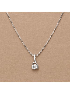 Tuqos Rodyum Kaplama Tek Taş Kolye/Kararma Yapmaz Paslanmaz Kolye