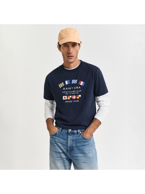 Gant Erkek Lacivert Regular Fit Bisiklet Yaka Logolu T-Shirt
