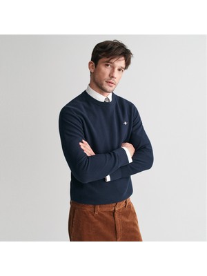 Gant Erkek Lacivert Regular Fit Bisiklet Yaka Kazak