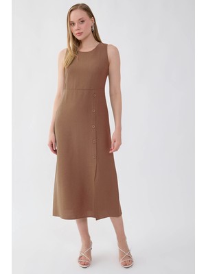 Vitrin Sıfır Kol Etek Kısmı Düğmeli Elbise