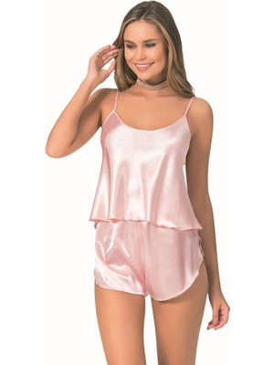 Letsii Saten Babydoll Şortlu Takım Somon Renk