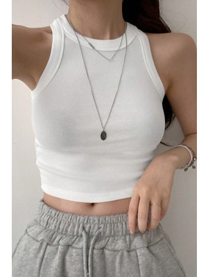 Tarz Cool Kadın Kaşkorse Geniş Askılı Fitilli Crop Atlet