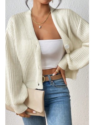 Tarz Cool Kadın V Yaka Uzun Kollu Düğmeli Triko Hırka