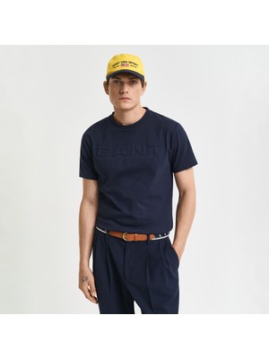 Gant Erkek Lacivert Regular Fit Bisiklet Yaka Logolu T-Shirt