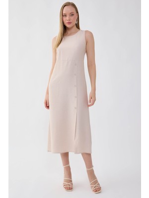 Vitrin Sıfır Kol Etek Kısmı Düğmeli Elbise