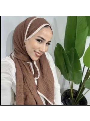 Modakaşmir Aminenesil Biyeli Müslin Şal Kahveengi Vizon Renk