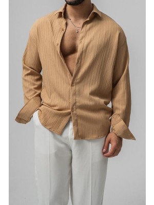 Tarz Cool Erkek Kiremit Embossed Oversize Gömlek
