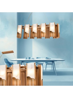 Lampaluce Marmo Tubo Modern Tasarım Mermerli Salon Avizesi Yemek Masa Üzeri Sarkıt 12li 60CM