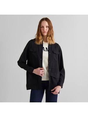 Gant Kadın Siyah Regular Fit Logolu Gömlek