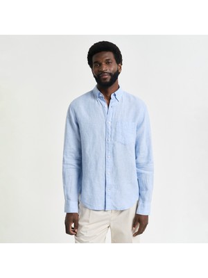 Gant Erkek Mavi Regular Fit Düğmeli Yaka Keten Gömlek