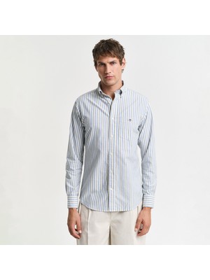 Gant Erkek Mavi Regular Fit Çizgili Gömlek