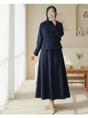 Modamorfo Deri Detaylı Önü Düğmeli Etekli Selanik Takım -Laci