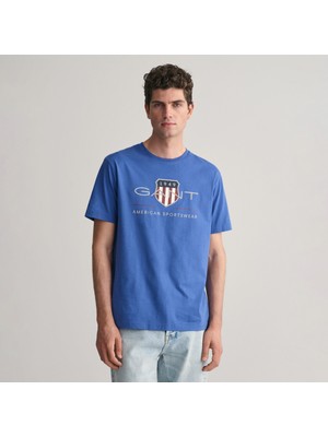 Gant Erkek Mavi Regular Fit Bisiklet Yaka Logolu T-Shirt