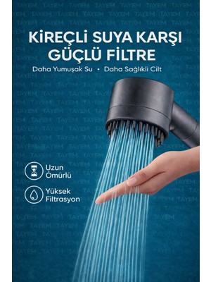Tayem Filtreli Duş Başlığı, Yeni Nesil Klor ve Kireç Önleyici, Yüksek Basınçlı