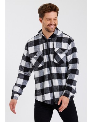 Cool Tarz Fermuarlı Ekoseli Çift Cepli Kapüşonlu Oduncu Gömlek