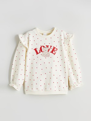 Lcw Ekru Bisiklet Yaka Fırfır Detaylı Kız Bebek Sweatshirt