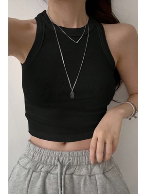 Tarz Cool Kadın Kaşkorse Geniş Askılı Fitilli Crop Atlet