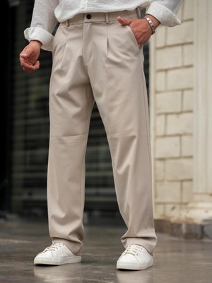 Tarz Cool Erkek Pileli Klasik Baggy Pantolon