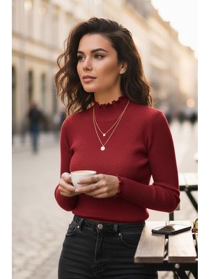 Tarz Cool Kadın Yarım Balıkçı Detaylı Triko Kazak