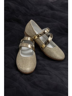 Altın Rengi Taş Efektli Simli Çift Kemer Cırt Cırtlı Çocuk Babeti