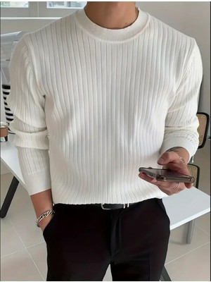 Tarz Cool Erkek Bisiklet Yaka Slim Fit Triko Kazak