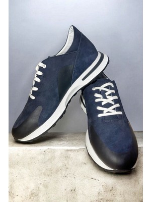 Zueofficial Hakiki Süet Deri Erkek Spor Ayakkabı – Lacivert Günlük Şık ve Rahat Sneaker