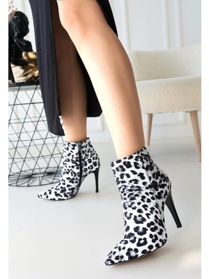 Veralya Blan Zebra Saten Topuklu Bot
