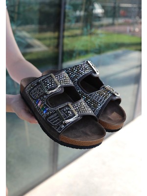 Veralya Edaj Kahverengi Nubuk Boncuk Işlemeli Terlik