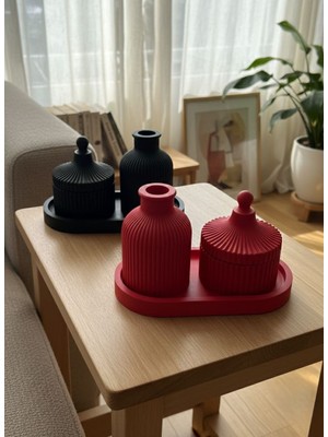 Modesta Home El Yapımı Taş Tozu Dekoratif Vazo & Kapaklı Kutu Seti – 3’lü Modern Minimal Ev Dekoru