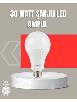Astraltech 30W Şarjlı LED Ampul E27 Duy %80 Enerji Tasarruflu Soğuk Beyaz