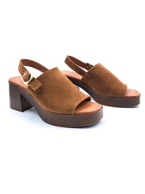 Bulldozer B261591 Hakiki Süet Deri Taba Renk Platform Topuklu Kadın Sandalet Ayakkabı