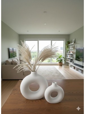 Modesta Home Modestahome Modern Halka Vazo Seti 2’li – Beyaz  Dekoratif Bohem Halka Vazosu –salon Masa Üstü Aksesuar