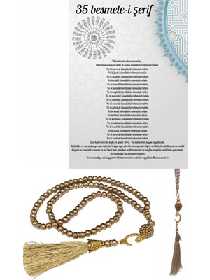 Sylar Namaz Tesbihi Vavlı 99'lu Cam Incili 35 Besmele-I Şerif Dua Kartı Ile Süt Kahve Renk Hediyelik