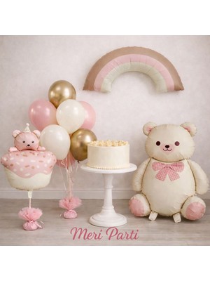 Meri Parti Pastel Gökkuşağı Ayıcık Konsept Balon Seti Baby Shower Doğum Günü Balon Set