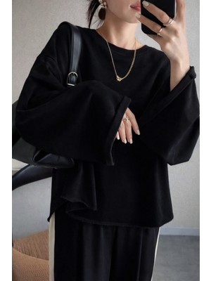 Tarz Cool Oversize Kesim Bisiklet Yaka Uzun Kollu Sweatshirt