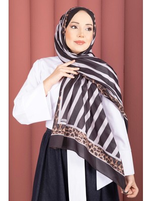 ECN Çizgi Desen Leopar Şal Serisi Füme