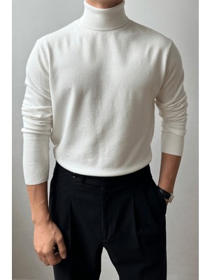 Tarz Cool Erkek Siyah Tam Balıkçı Slim Fit Triko Kazak