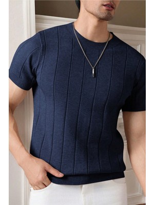 Tarz Cool Erkek Fit Dokulu Kısa Kollu Bisiklet Yaka Triko Tişört