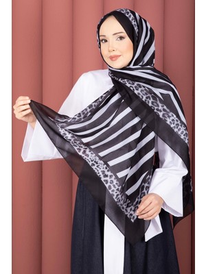 ECN Çizgi Desen Leopar Şal Serisi Siyah