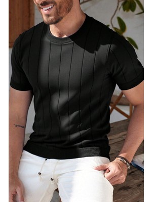 Tarz Cool Erkek Fit Dokulu Kısa Kollu Bisiklet Yaka Triko Tişört